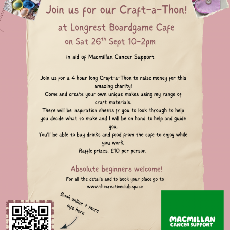 Charity Craft-a-thon in aid of MacMillan Cancer Support- Sat Sept 26th 10-2pm Longrest Board Game Cafe, Hanley